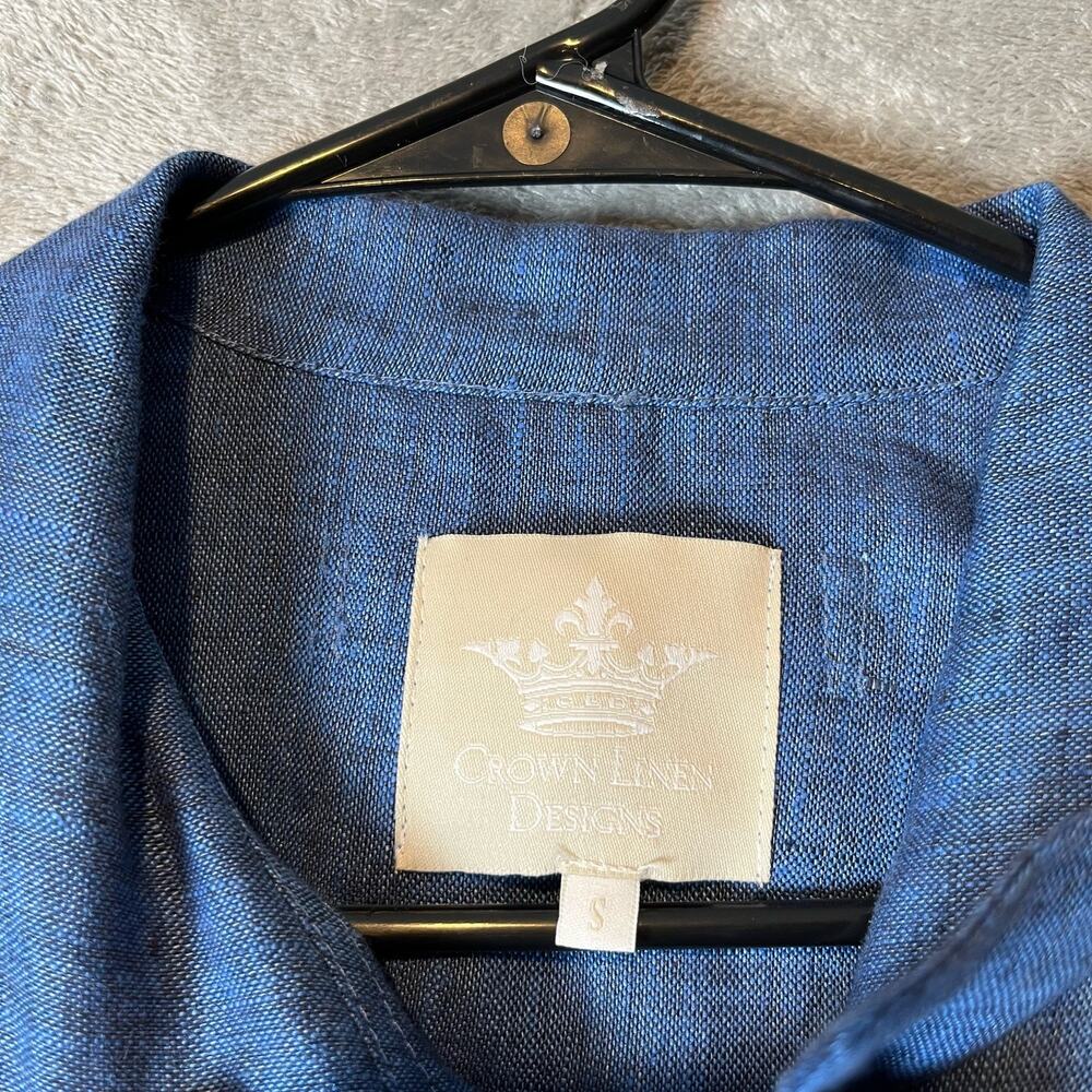 Crown Linen‎ Designs Women’s 100% Linen Long Jacket Sz Small Blue - Picture 4 of 7